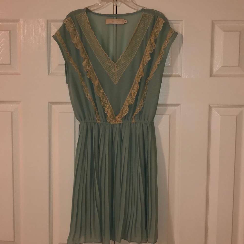 Vintage-Inspired Mint Lace Trim Mini Dress